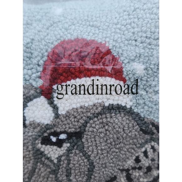 NEW Grandin Road Hooked Wool Walrus Wool Pillow 14x18 —Whimsical Christmas Decor - Picture 3 of 7